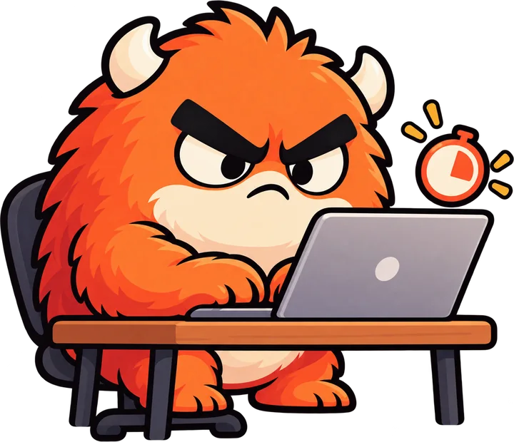 Grumpo at his desk, on duty
